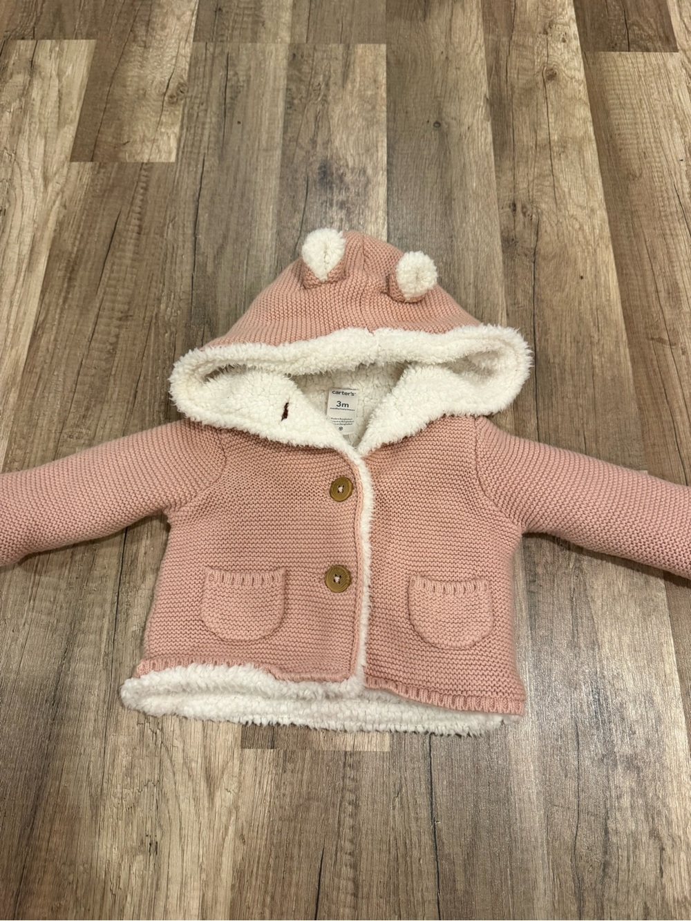 Carter's Pink Hooded Knit Sweater with Sherpa Trim